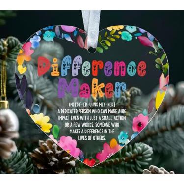 Imagem de Enfeite acrílico para fazer diferenças – Decoração de árvore de Natal em forma de coração – Acrílico para pendurar – Presente para professores mentores