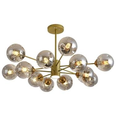Imagem de Lustre de vidro Sputnik dourado de 10 luzes para foyer, vidro âmbar, moderno, de meados do século, luminária pendente industrial de LED para cozinha, ilha, quarto, mesa de jantar, sala de es
