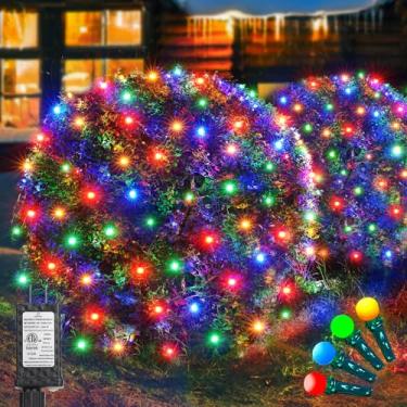 Imagem de Luzes LED de rede de Natal, iluminação de rede de Natal multicolorida para uso externo com mini globo de luz LED 1,5 m x 1,5 m, iluminação de rede de malha de fada interna para decoração de árvores de