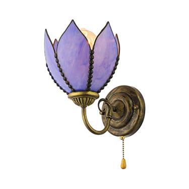 Imagem de Luminária de parede Uplight Pink Vitral One-Light com corrente de puxar Luminária de parede decorativa Iluminação para quarto Hotel Restaurante (Azul)