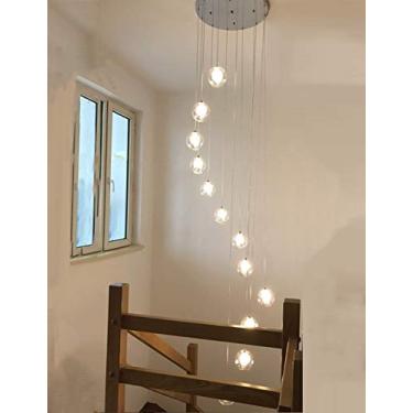 Imagem de Luminária pendente LED minimalista moderna para sala de estar, 12 luzes, lustre de vidro transparente, para sala de jantar, escada duplex, decoração de arte nórdica, 50x250 cm