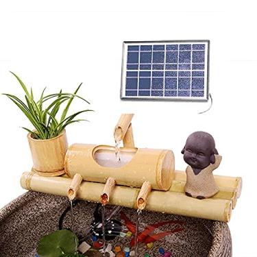 Imagem de Fonte de água solar, característica de água de bambu, decoração de fonte de bambu, com bomba solar, fontes externas Fonte de água em linha de bambu, 40 cm