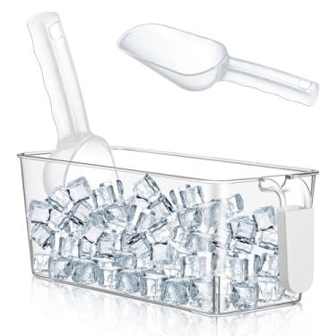 Imagem de Havawish 1 conjunto de caixa de gelo e conjunto de colher flexível de plástico para congelador com alça de puxar balde de armazenamento transparente para recipiente com concha (27,5 x 12,5 x 11 cm