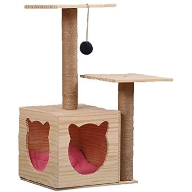 Imagem de Poste arranhador de árvore para gatos torre de gato de dois andares plataforma de salto para gatos cama de gato tábua de arranhar gato centro de jogos para gatos LPZ24815