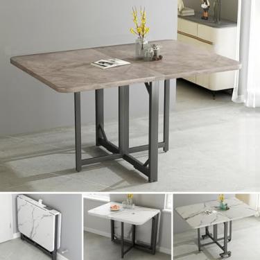 Imagem de Mesa de jantar dobrável moderna, mesa de jantar dobrável extensível, mesa expansível multifuncional com almofadas ajustáveis, estrutura de estrutura de aço carbono, suporta facilmente 250 kg, para