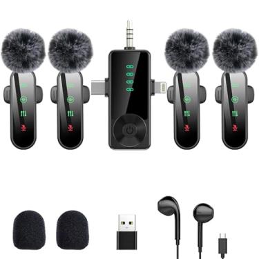 Imagem de Microfone de lapela sem fio 3 em 1/quatro em um para iPhone, iPad, Android, câmera, computador, mini microfone de gravação com redução de ruído, atraso ultrabaixo, para Vlog/TikTok/YouTube Live Stream