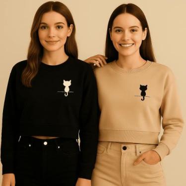 Imagem de Cropped Feminino Moletom Estampa Gatinho basico  Tecido Macio e Quenti