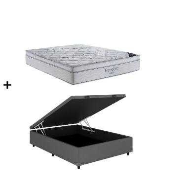 Imagem de Cama Box Baú Casal Cinza Colchão Freedom Molas Ensacadas 138x188 - Ortobom