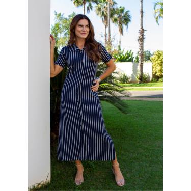 Imagem de Vestido Chemise Pau a Pique listrado Azul Marinho