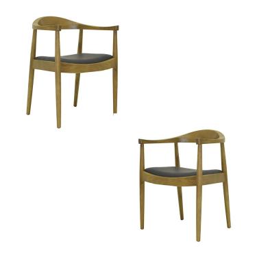 Imagem de Kit 2 Cadeiras Decorativas Sala de Jantar Columbia PU Madeira Rústica Bege G56 - Gran Belo