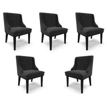 Imagem de Kit 5 Cadeiras Decorativas Sala de Jantar Base Fixa de Madeira Firenze Veludo Preto G19 - Gran Belo