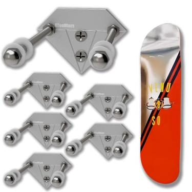 Imagem de ATOOMTUZS Suporte de parede para skate (pacote com 6) - Suporte de parede de skate em forma de diamante de alumínio com dois furos de parafuso para decoração de exibição de skate horizontal e vertical
