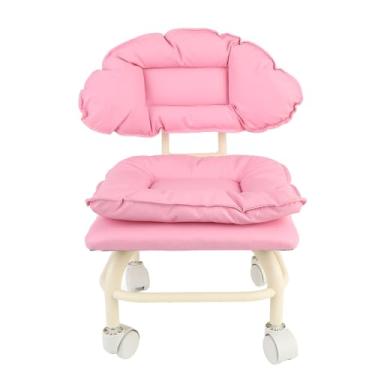 Imagem de Banqueta giratória rosa, cadeira giratória, encosto portátil com rodas, design ergonômico giratório de 360 ​​graus para home office, salão de beleza, spa, academia, couro PU