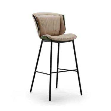 Imagem de hezhuhe2258 Banqueta alta de ferro leve de luxo para cadeira de bar café bar moderno e simples bancos frontais (bege)