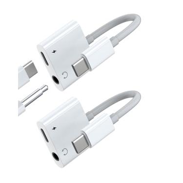 Imagem de Adaptador de áudio de 3,5 mm para USB C (pacote com 2) divisor de carregador de fone de ouvido tipo C para iPhone16 15 Pro, compatível com Samsung para Apple para iPad, Dongle, cabo auxiliar