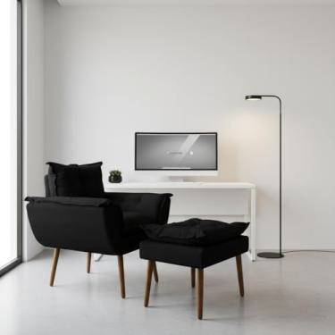 Imagem de Poltrona Decorativa com Puff, Estilo Moderno, Conjunto de Cadeira e Apoio para Pés, para Sala de Estar, Recepção, Quarto, Penteadeira e Closet (Preto)