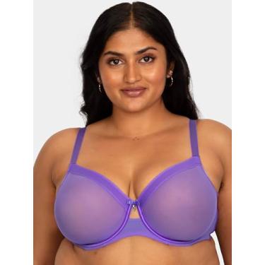 Imagem de Curvy Couture Malha transparente feminina, cobertura total sem forro, suporte sexy plus size, Violeta, 42DD