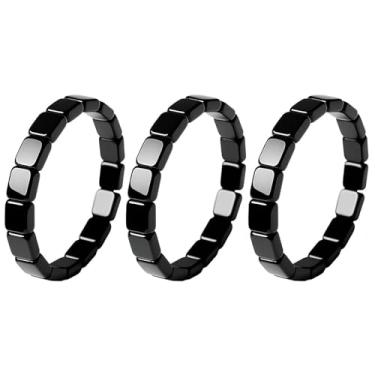 Imagem de TACBSP Pulseira de hematita masculina com pedras naturais e hematita preta com contas elásticas recupera sua confiança joias inspiradoras de energia masculina presentes, Large, Liga metálica, Sem