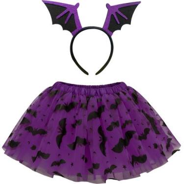 Imagem de Fantasia Infantil pra Menina Barata Kit Saia e Tiara Morceguinha Vampi