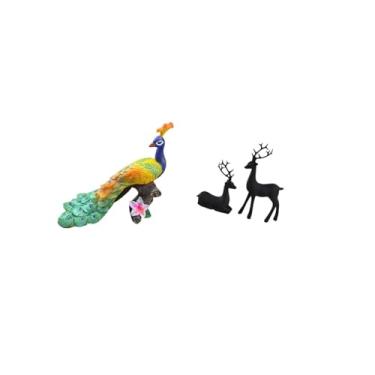 Imagem de Fenteer Conjunto de Estatuetas Majestosas de Pavão E Rena Elegante para Decoração de Mesa, Sala de Estar, Jardim, E Escritório