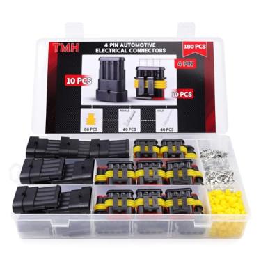 Imagem de TMH Kit de conectores elétricos de 4 pinos 180 peças Conectores de terminal de fio elétrico automotivo pino macho e fêmea automotivo para carro, caminhão, motocicleta, barco marítimo