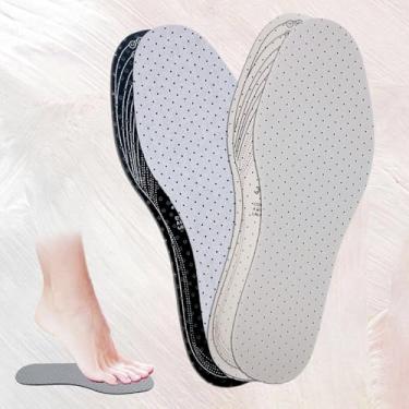 Imagem de 2 pares de palmilhas finas de amortecimento respirável unissex, inserções de espuma de látex de camada dupla para qualquer sapato (preto, branco)