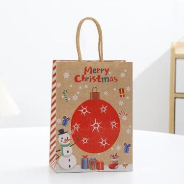 Imagem de 10 peças de sacos de presente de Natal marrons com alças - papel kraft de 21 x 15 x 8 cm | Para lanches, roupas, presentes e embalagem de caixa