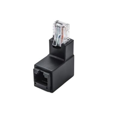 Imagem de Adaptador Ethernet de ângulo reto - Cat5e/Cat6 RJ45 90° e 270° Conector angular para cima/baixo (fêmea para macho) para configurações de rede que economizam espaço