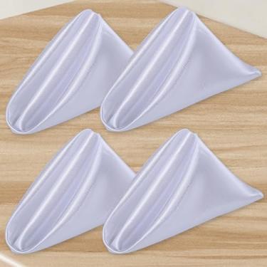 Imagem de Guardanapos de pano branco pacote com 4 guardanapos de jantar com acabamento acetinado cor sólida com borda bainha para eventos de festa de casamento