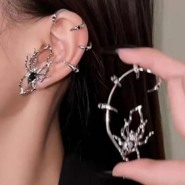 Imagem de 1 par de brincos góticos de orelha de aranha de Halloween design de garra exagerada, joias de liga de pressão, acessórios femininos de festa diária