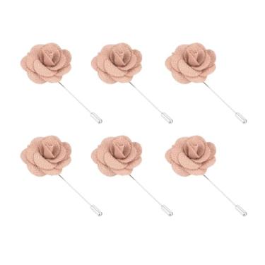 Imagem de Generic Broche de flor na lapela, 6 peças de broche de lapela de camélia feito à mão para homens mulheres terno casamento formatura aniversário broche acessórios de roupa, rosa claro