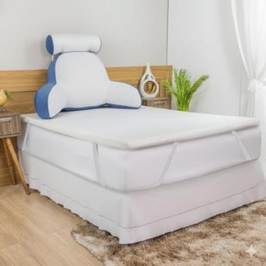 Imagem de Kit Pillow Top Espuma D20 + Almofada de Descanso Apoio lombar Travesseiro Encosto de costas para leitura na Cama em Pelúcia 50cm x60cm (PRETO) (AZUL/BRANCO, VIUVA)