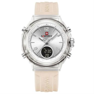 Imagem de Relógio Feminino Display Duplo Design Fashion Retro De Quartzo Mostrador Redondo Luminoso Bege