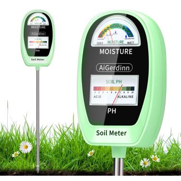 Imagem de AiGerdinn Kit de teste de solo, medidor de umidade do solo 2 em 1, medidor de pH do solo - mostrador duplo - resultados de exibição simultânea - testador de pH do solo, medidor de umidade para jardim