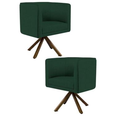 Imagem de Kit 2 Poltronas Base Madeira Betina C-117 Linho Verde Musgo