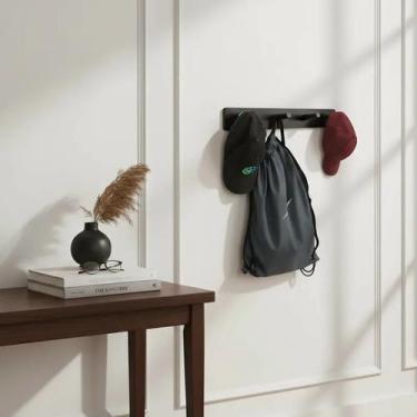 Imagem de Cabideiro de Parede Porta Bolsas Tolhas Mochilas Pinos Preto Laca - Fo