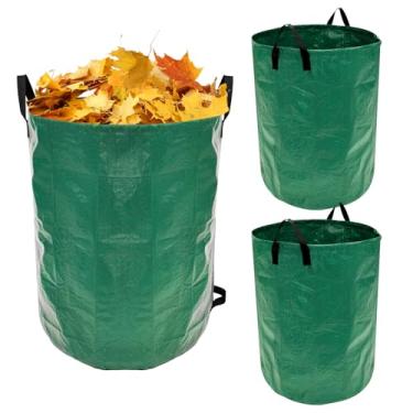 Imagem de blackonvlm Sacos de lixo reutilizáveis para quintal, pacote com 3, sacos de lixo de jardim de 72 galões, coletor de folhas de golpe grande, recipientes de lixo dobráveis para quintais de acampamento