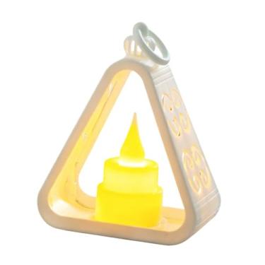 Imagem de Fenteer Luminária de cabeceira criativa, luminária de mesa triangular, ideia de presente, luz noturna portátil, luz noturna LED para armário, escritório, Branco