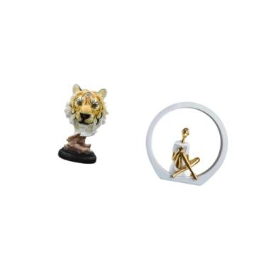 Imagem de Fenteer Escultura Moderna de Cabeça de com Tema Animal, Artesanato para Entrada, Sala de Estar, Estante, Mesa, Corredor, Quarto, Presente para Leitores