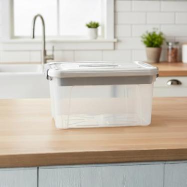 Imagem de Caixa Organizadora Plástica com Tampa, 15L, Transparente e Branca, Empilhável, 18,8x24,5x33cm, para Casa, Escritório e Lavanderia