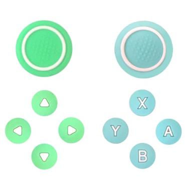 Imagem de LEPEYMDA Cross D-Pad Button Caps Switch 2 Thumb Grip Caps Set, Creative Soft Joystick Covers Key Buttons Sticker Cover Caps Design for Switch 2 (Green & Blue)