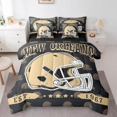 Imagem de Erosebridal Jogo de cama solteiro com estampa de futebol americano, futebol americano, 7 peças, temática de futebol americano, para crianças e adultos, temática de rúgbi, com capacete retrô (Nova