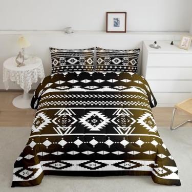 Imagem de Feelyou Conjunto de cama tribal asteca macio para meninos e meninas, conjunto de edredom nativo ocidental Queen Size étnico geométrico edredom microfibra sudoeste tribal preto decoração de quarto 3