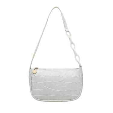 Imagem de Bolsa de mão de mão, bolsa de ombro pequena de poliuretano para mulheres, mini bolsa de ombro fofa para compras, caminhadas, viagens, Branco, Casual