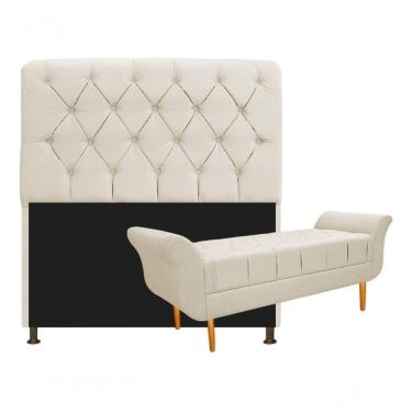 Imagem de Kit Cabeceira Lady E Recamier Ari 90 Cm Solteiro Corano Bege Bege