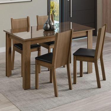 Imagem de Conjunto Sala De Jantar Mesa Tampo De Vidro 4 Cadeiras Rustic/sintético Preto Kiara Madesa Rustic/preto