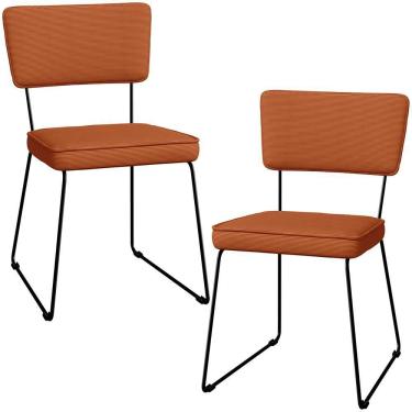 Imagem de Kit 02 Cadeiras Decorativas Estofada Base De Aço Allana L02 Tecido Terracota
