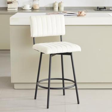 Imagem de MILCIL Banqueta giratória de altura com encosto, banco estofado de 66 cm com moldura de metal, encosto de assento canal, branco veludo