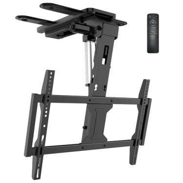 Imagem de WALI Suporte de TV de teto elétrico para telas de 43 a 86 polegadas, suporte de TV motorizado dobrável com controle remoto, TVs planas e curvas de até 45 kg, teto inclinado, furos máximos de montagem