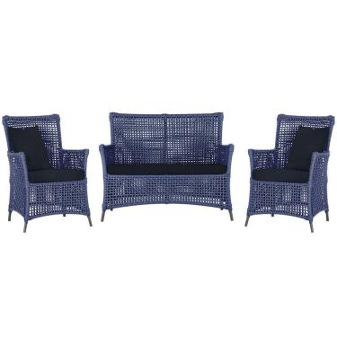 Imagem de Jogo Sofá E 2 Poltronas Igapó Alumínio Preta E12 Trama Azul